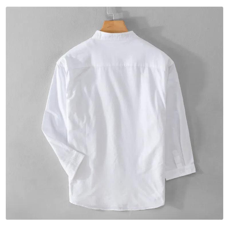 Camicie Estive da Uomo Vestibilità Slim Colletto alla Coreana Oxford Cotone Puro Manica a Tre Quarti Camicia Top Casual Quotidiano Stile Semplice Coreano Abbigliamento da Uomo