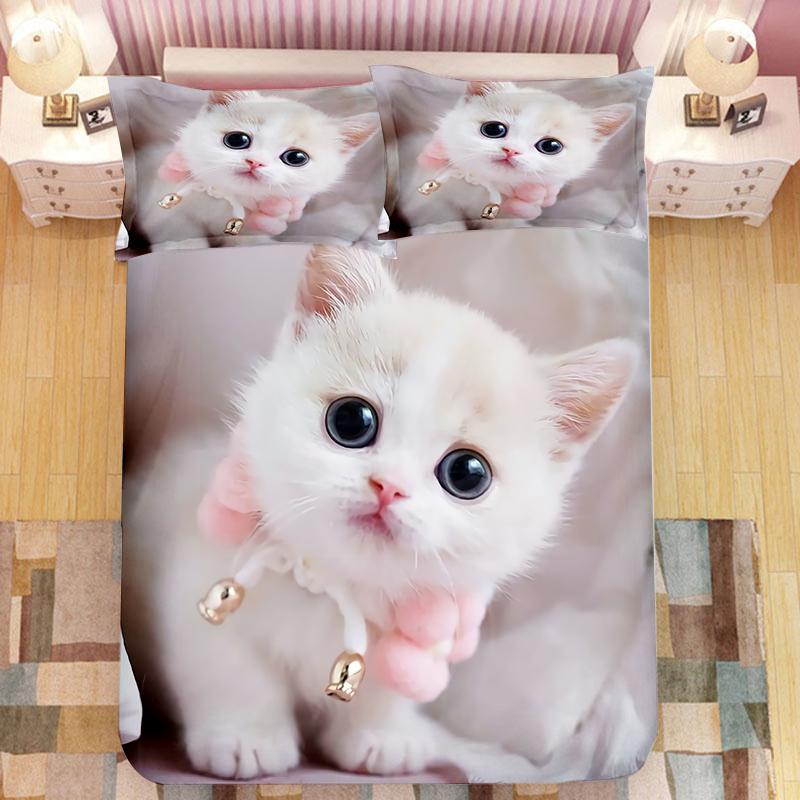 Super Carino Gattino Set Biancheria da Letto per Bambini Kawaii Ragazza Copripiumino King Queen Size Gatto Animale 2/3 Pezzi Poliestere Copripiumino (Nessun foglio)
