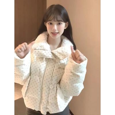 Sweet Polka Dot Down Cotton-padded Clothes Women's Winter New Thickened Bread Clothes Cotton-padded Jackets Lapel Short Cotton-padded Jackets