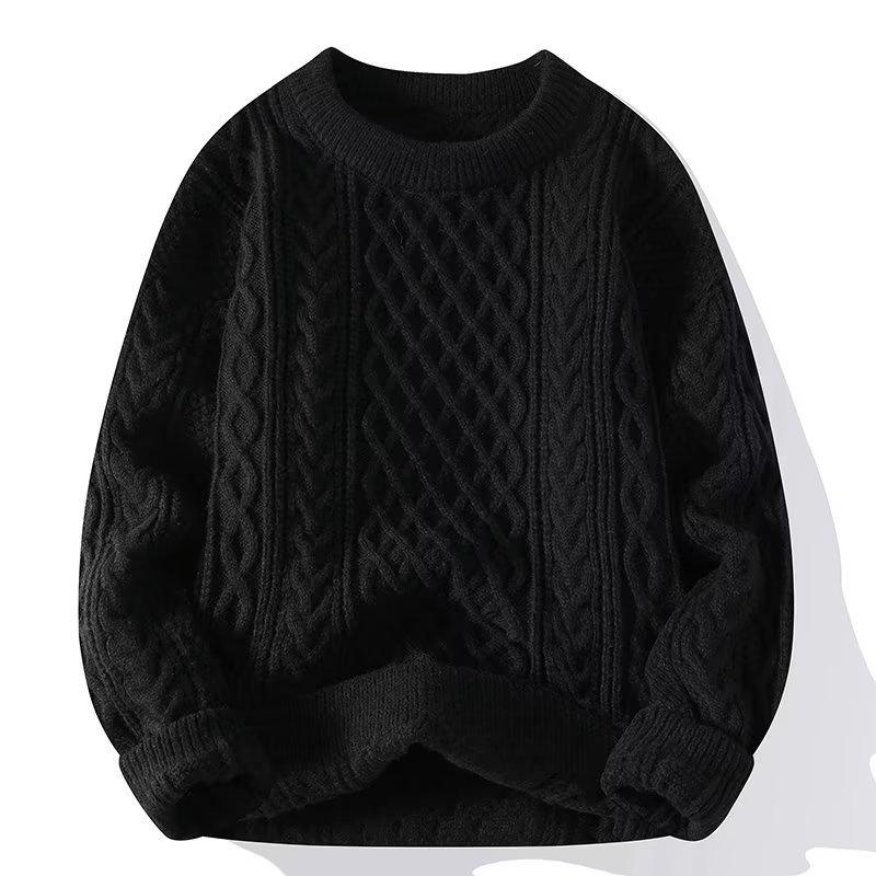 Herren Casual Winter Zopfstrickpullover - Europäischer & Amerikanischer Stil, Einfarbig, Rundhals-Pullover