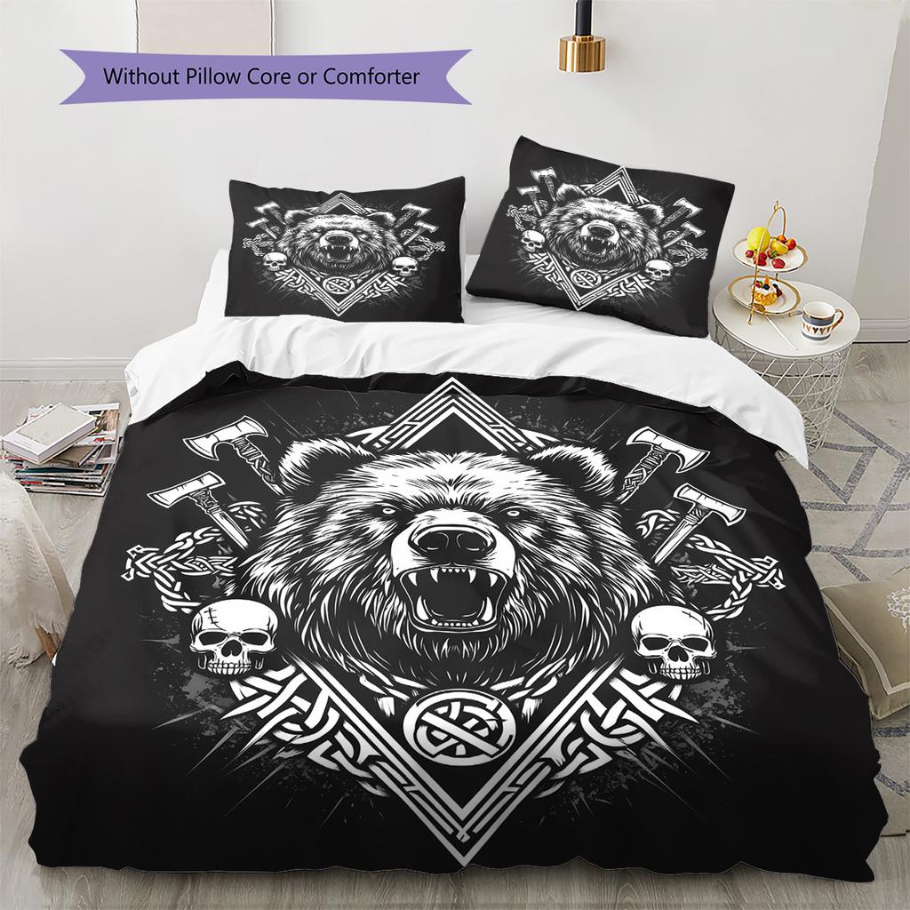 Viking Warrior Pattern Bedding Quilt Set Quilt Cover Pillowcase Home Decoration Gift (1 * Duvet Cover + 2 * Pillowcase, Without Core)