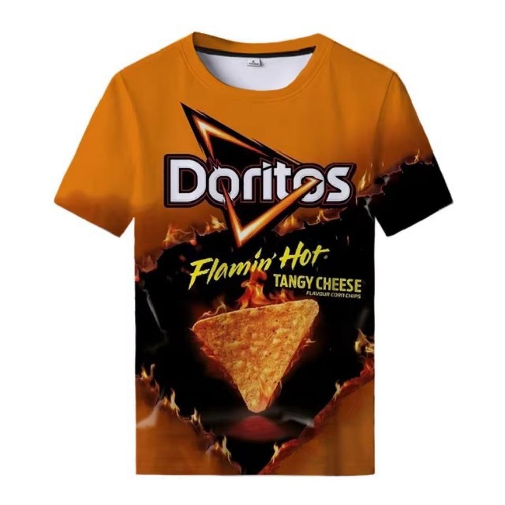 Casual Cool Street 3D Fast Food Potato Chip Printed Men's Round Neck Top Short Sleeve T-shirt