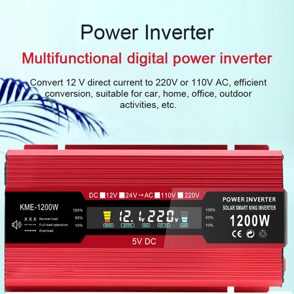 1200W Car Power Inverter 12V To 220V AC Converter Solar Inverter LCD Digital Modified Sinewave