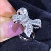 Nuevo Anillo de Diamante Escalera de Lazo, Hermoso Anillo de Diamante de Lujo Temperamento Anillo de Boda para Mujer