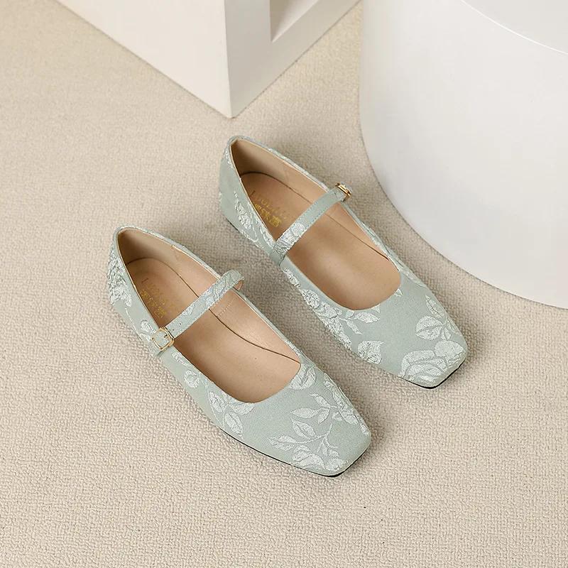 New Autumn Fashion Women's Flat Shoes Ladies Square Toe Retro Casual Shoes Slip-on Outdoor Mary Jane Shoes Plus Size 44 Zapatos