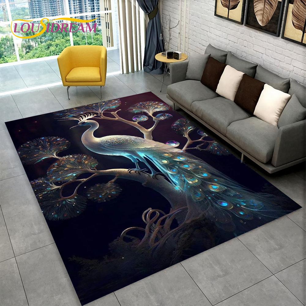 3D-Teppich mit exquisitem Pfauentier-Motiv, Teppich für Zuhause, Wohnzimmer, Schlafzimmer, Sofa, Fußmatte, Küchendekoration, rutschfeste Fußmatten