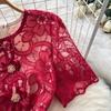 Luxury French High End Super Beautiful Lace Embroidery Women Summer O Neck Short Sleeve Bow Casual Party Evening Dresses