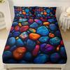 Colorful Textured Stone Pattern Bedding Set Fitted Sheet Breathable Polyester All-Season Digital Print Sheet with Deep Pocket