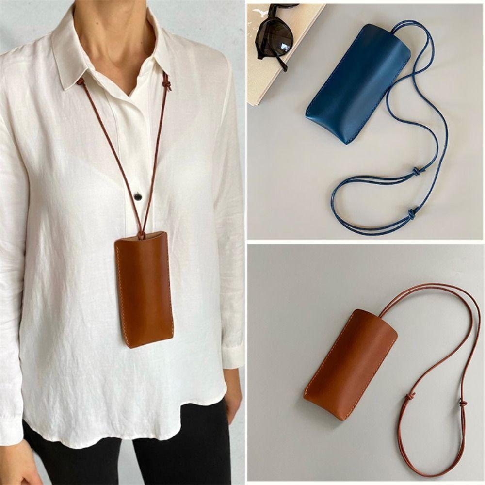 PU Leer Zonnebril Opbergtas met Lanyard Multifunctionele Hangende Zonnebril Verstelbare Koordketting Zonnebrilhouder