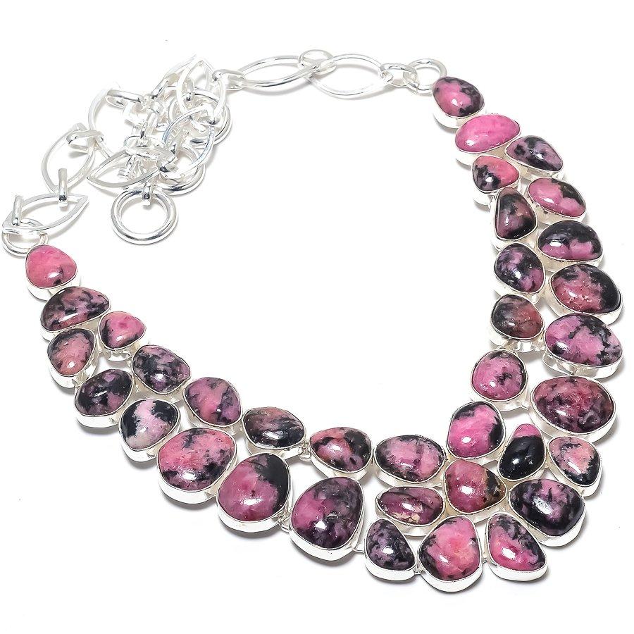 Rhodonit Edelstein Handgefertigt 925 Silber Schmuck Halskette 18" JCN484-76