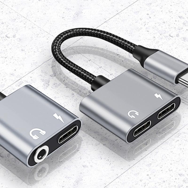 Travel 2 In 1 Type C To 3.5mm Charging Converter Adapter Cable Wire HiFi Sound Transmission For Digital Gadget
