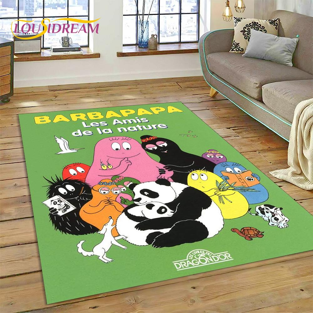 3D Cartoon Les Barbapapa Familie HD Vloerkleed Tapijt voor Woonkamer Slaapkamer Huisdecoratie, Vloermat Antislip Decoratie voor Bank Kindercadeau