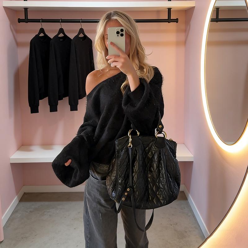 Casual Knitted Sweater Women Pullover 2026 Spring Loose Off-shoulder Long Sleeve Sweater Streetwear Lady Warm Street Knitwear Tops
