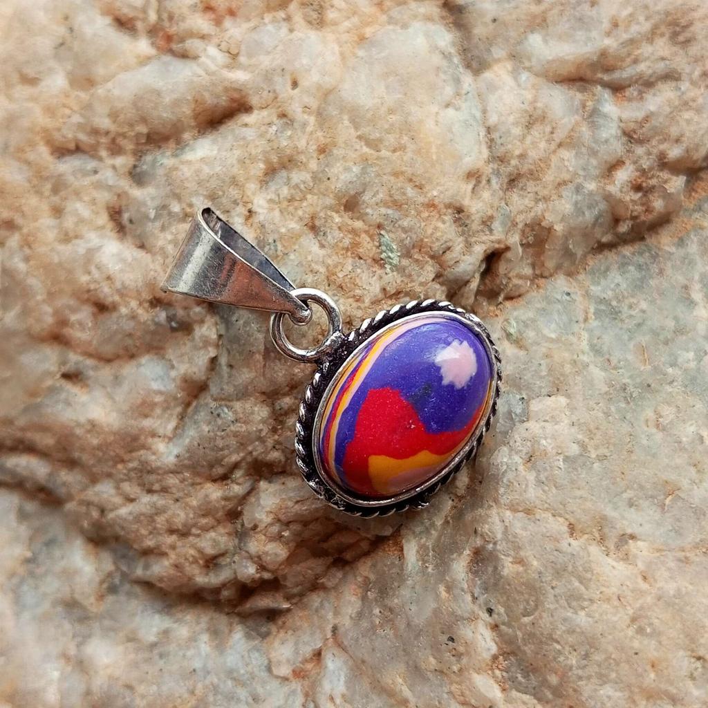 Rainbow Calsilica Gemstone 925 Sterling Silver Plated Oval Pendant Jewelry NST-J2H21118