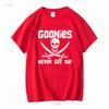 The Goonies Never Say Die Distressed Design T Shirt Vintage Washed Comfortable Graphic Top For Everyday Wear Fashion Stretched