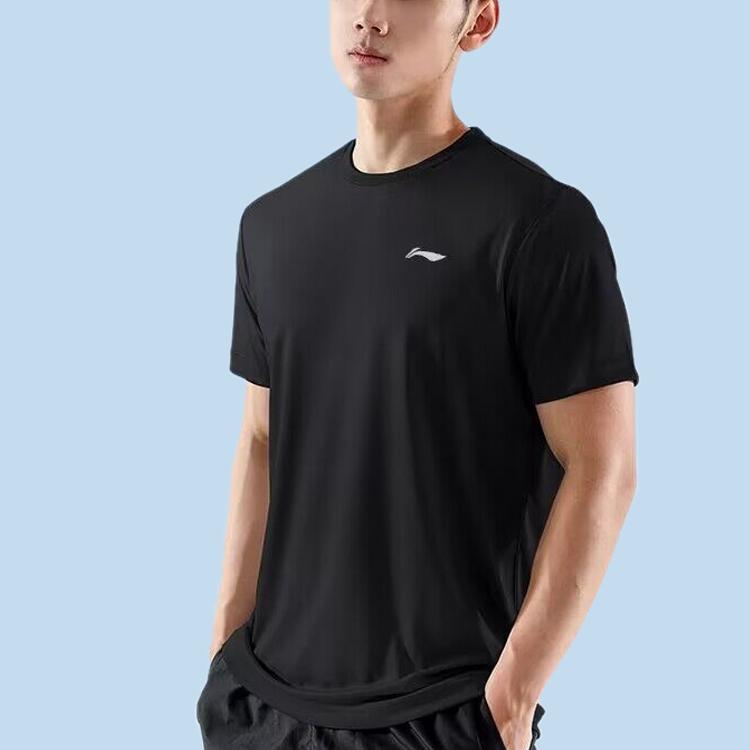 Li Ning Badminton Series Logo Effen Kleur Korte Mouw T-Shirt Heren Tops Zwart ATST655-1