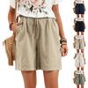 Shorts d'été légers pour femme en lin, taille élastique à cordon de serrage, coupe ample décontractée, taille moyenne avec poches latérales