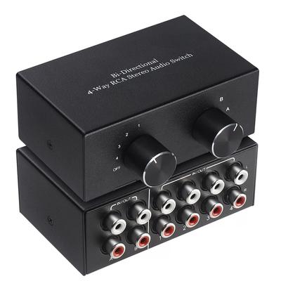 RCA Audio-uitgang Analoge Audio Ruisvrije Stereo Luidsprekerkeuzeschakelaar voor Phono TV Koptelefoon Soundbar PC Audio Splitter L/R Schakelaar, 4(2)-in-2(4) Schakelaar,