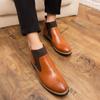 New Casual Fashion Slip-on Men Business Leather Boots Brogue Caving Breathable Ankle Boots Office Shoes Men Designer Chelsea 46