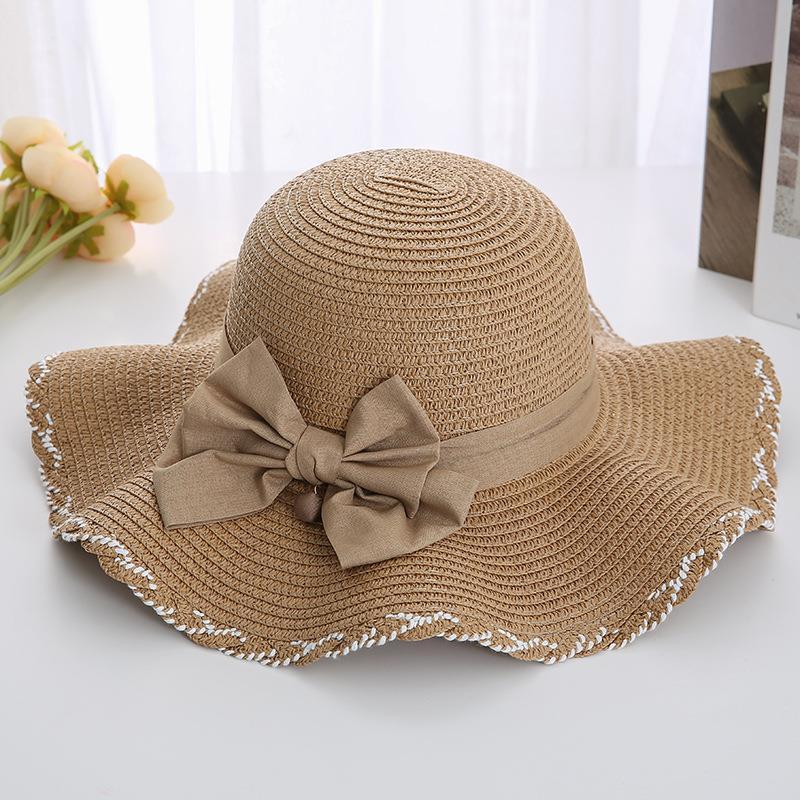 Classic Bowknot Straw Hat Elegant Solid Color Sun Hats French Style Summer Travel Beach Hats for Women