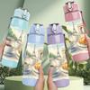 1PC Eiffel Tower Coffee Croissant 750ml Color Plastic Sports Water Bottle Leakproof Flip Straw Lid Suitable for Sports Office Home Use