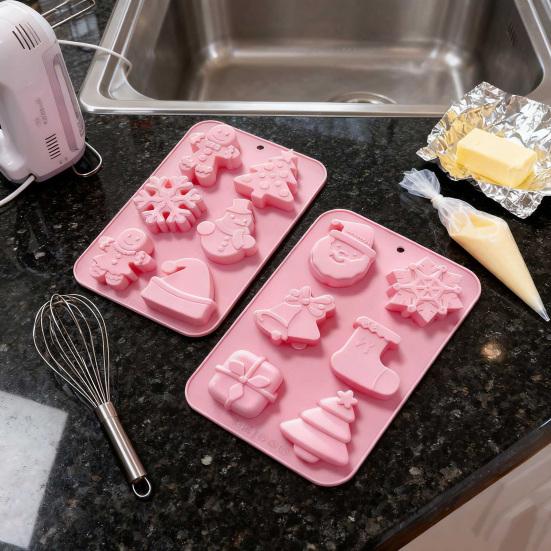 Christmas Silicone Cake Mold Set Xmas Tree Snowman Santa Claus Bells Snowflake Gingerbread Man Baking