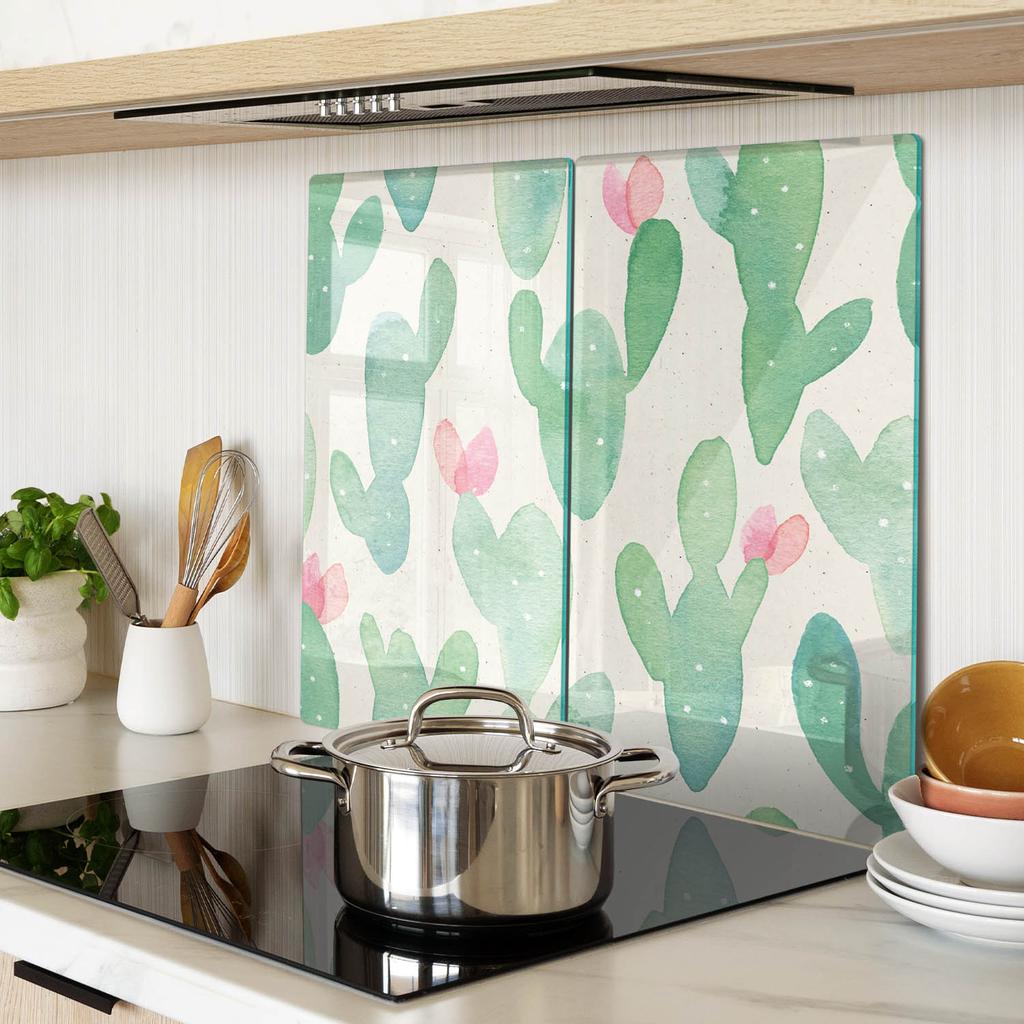Decorative Glass Kitchen Cutting Boards Watercolor Cactus 2X30X52 Cm