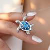 Bohemia Cute Sea Turtle Pendant Necklace for Women Mom, With Imitation Blue Opal Necklace, Wedding Zircon Accessories Gifts