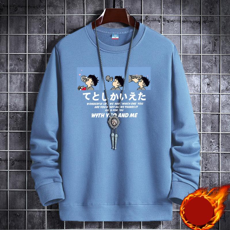 Spring Autumn Fashion Black Men's Solid Round Neck Sweater Long Sleeve Loose Fit White Blue Casual Pullove Print Thickening Warm Sweatshirt Yellow