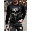 Skull Print Men's Clothing Casual 3D Print Men's Long Sleeve T-shirt Mens Clothing Vintage T Shirt Men Skull Graphic T Shirts