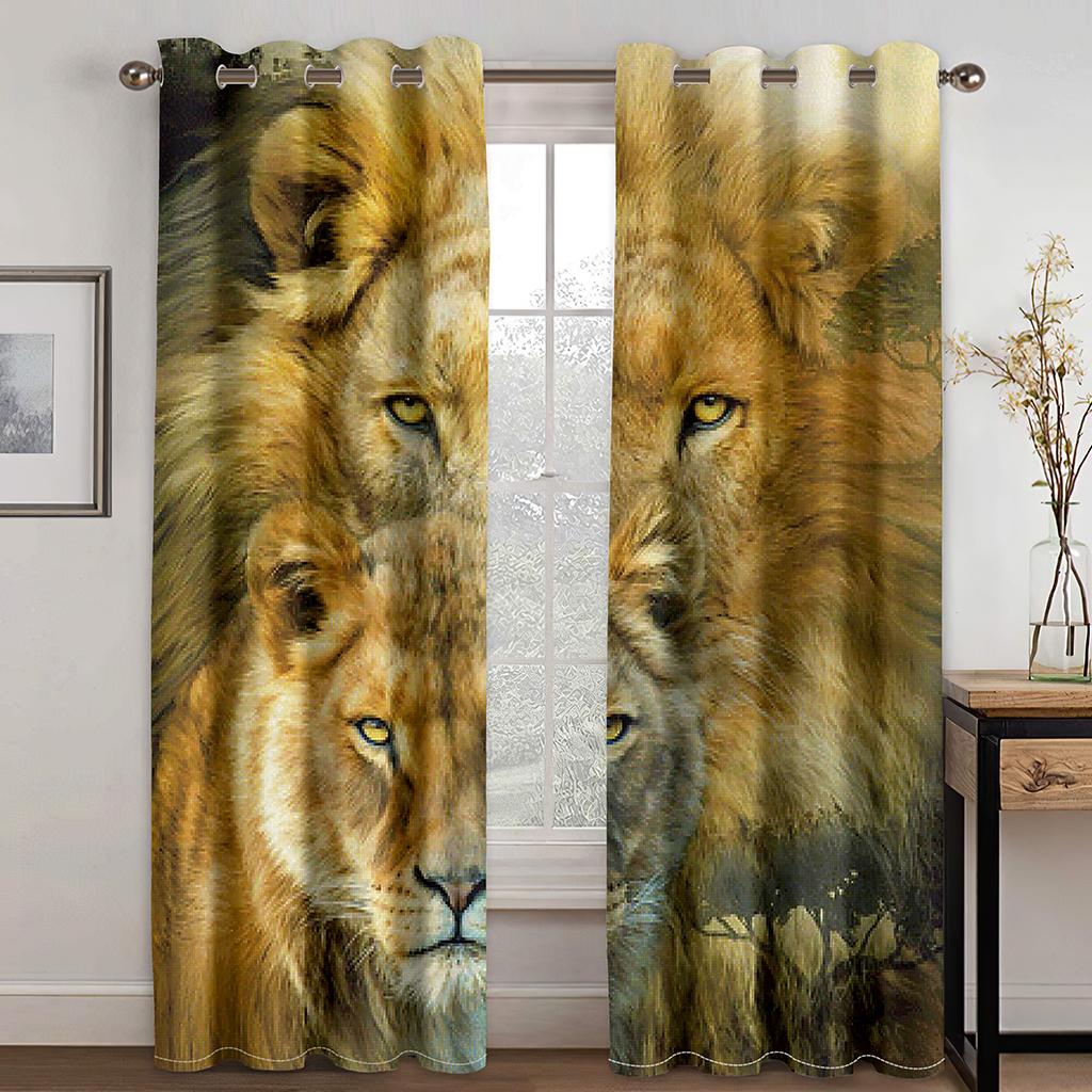 3D Digitaldruck Günstig Kundenspezifisch Tier Löwe Tiger Zwei Dünne Fenstergardinen für Wohnzimmer Schlafzimmer Küche Büro Dekor 2 Stück