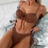 Wrinkled Underwired Knotted High Cut Bikini Female Swimsuit Women Swimwear Two-pieces Bikini Set Bather Bathing Suit Swim