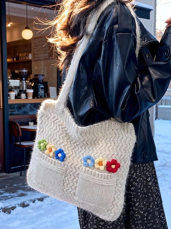 Cotton Woven Shoulder Bag With Open Top And Inner Pocket For Everyday Use