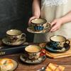 Retro Bloemen Keramische Koffiekopjes Licht Luxe Huis Afternoon Tea Exquise Mokken Modieus Kantoor Koffiekopje en Schoteltjes Set