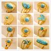 Turquoise Finger Jewelry Long Oval Sun Heart Water Drop Stainless Steel Rings For Women Men Accessories Gold Plated Open Anillos