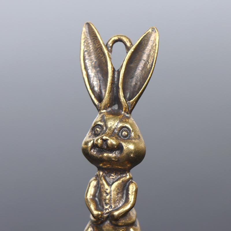Mosiężny Wisiorek Brelok Zwierzę Królik Figurka Brelok Szczęśliwy Królik Statuetka Ornament Retro Rzeźba Dekoracja na Biurko do Domu