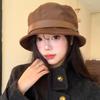 Korea 2025 A/W Coffee Color Japanese Style Women's Fisherman Fedora Hat for Large Heads, Slimming Effect, Rich Girl Style
