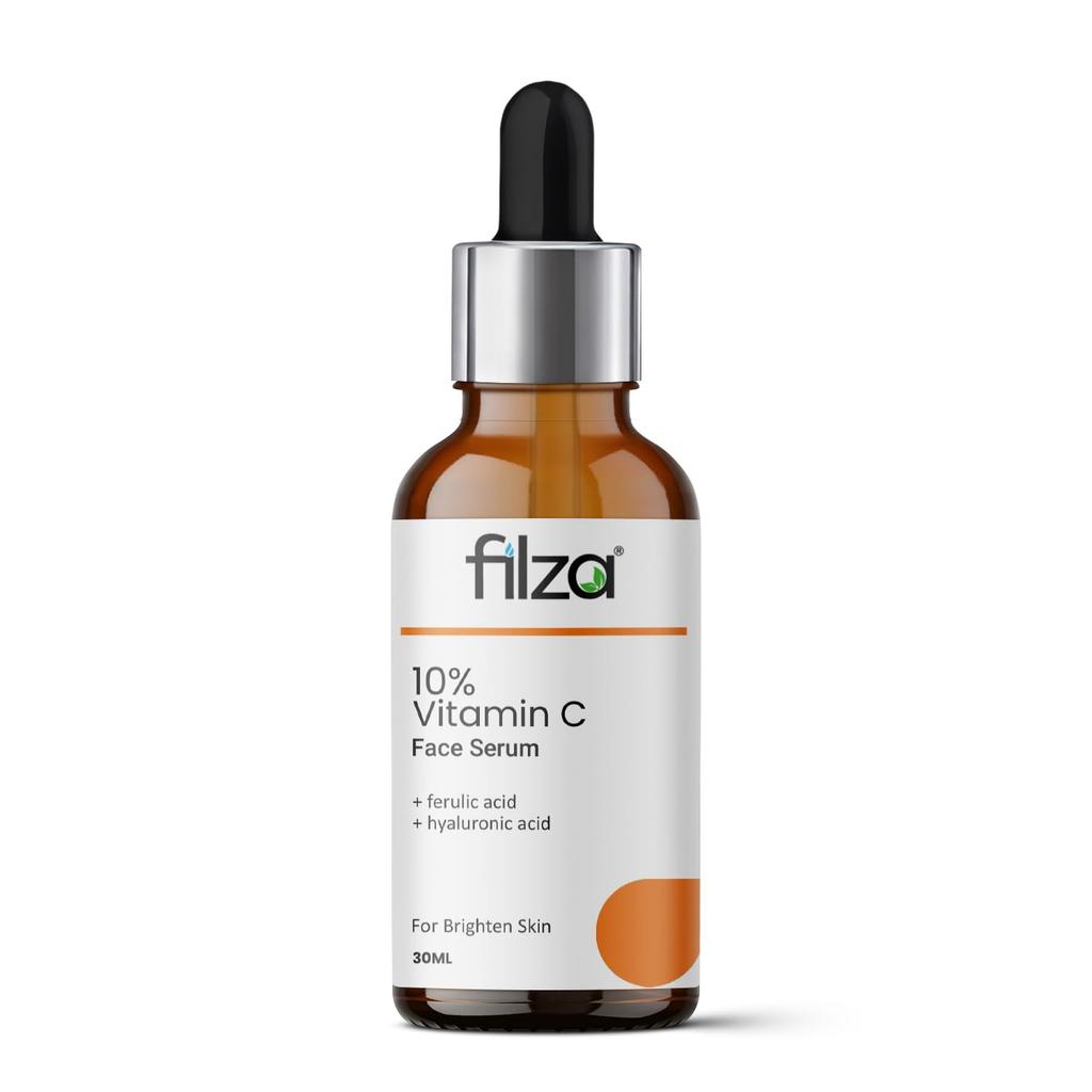 FILZA 10% Vitamin C Gesichtsserum für strahlende Haut mit 0,5% Ferulasäure & Hyaluronsäure | Reduziert dunkle Flecken, Hyperpigmentierung & ungleichmäßigen Hautton