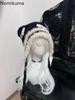 Harajuku Gothic Lolita Knitted Cat Ear Hat Women Punk Designer Cross Bat Winter Black Beanie Cute Hat Female Accessories Cap