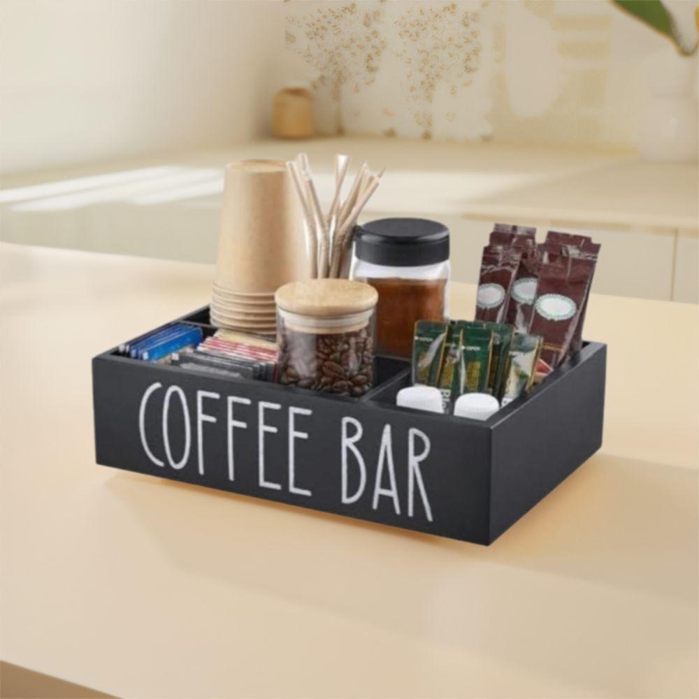 Retro Style Wooden Coffee Bar Organizer Creative Large Capacity Tea&Coffee Storage Box Multifunction Household