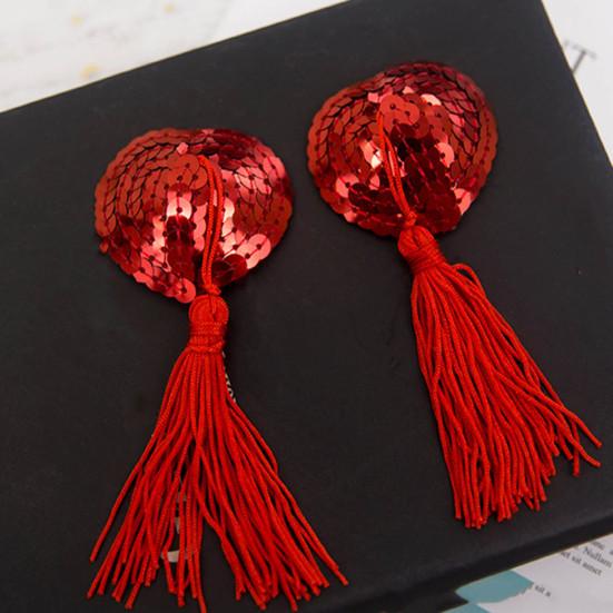 1 Pair Nipple Covers Sequins Shiny Heart Shape Nippleless Stickers Tassels Self-Adhesive Invisible Chest Pads for Home