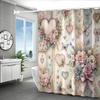 Valentine's Day Floral Butterfly Heart Pattern Polyester Shower Curtain - with Pink Roses, Bluebells and Green Leaves