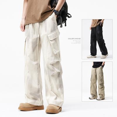 Trendy Wide-leg Overalls Men's Spring and Summer Thin American Multi-pocket Loose Straight Paratrooper Casual Pants