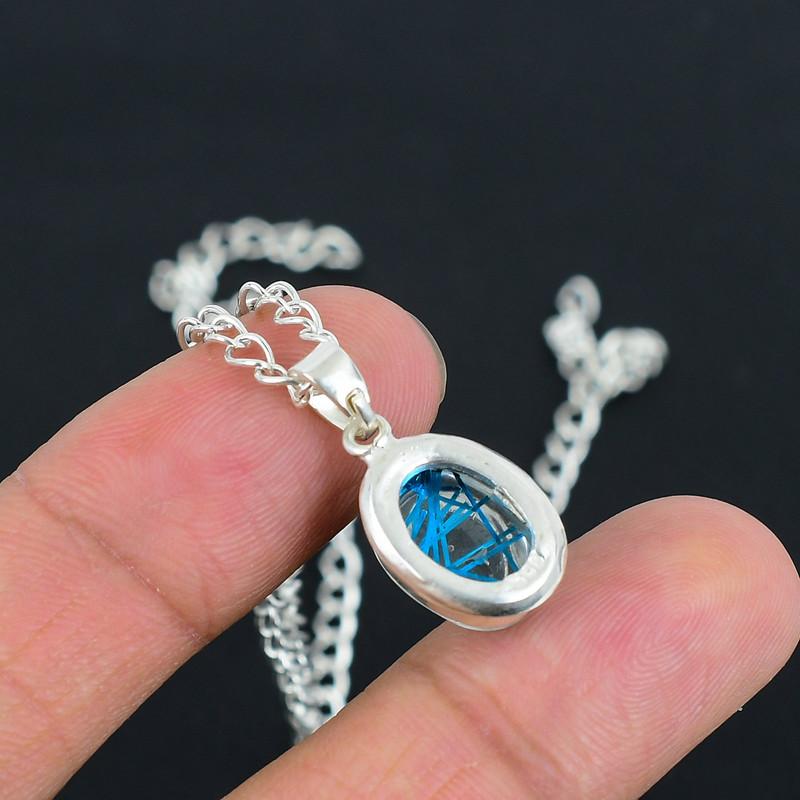 Blue Rutile 10x14 S Lock Chain Pendant HandCrafted Fine Polished 925 Sterling Silver Pendant with Morden Design Gift for Wedding Bridal