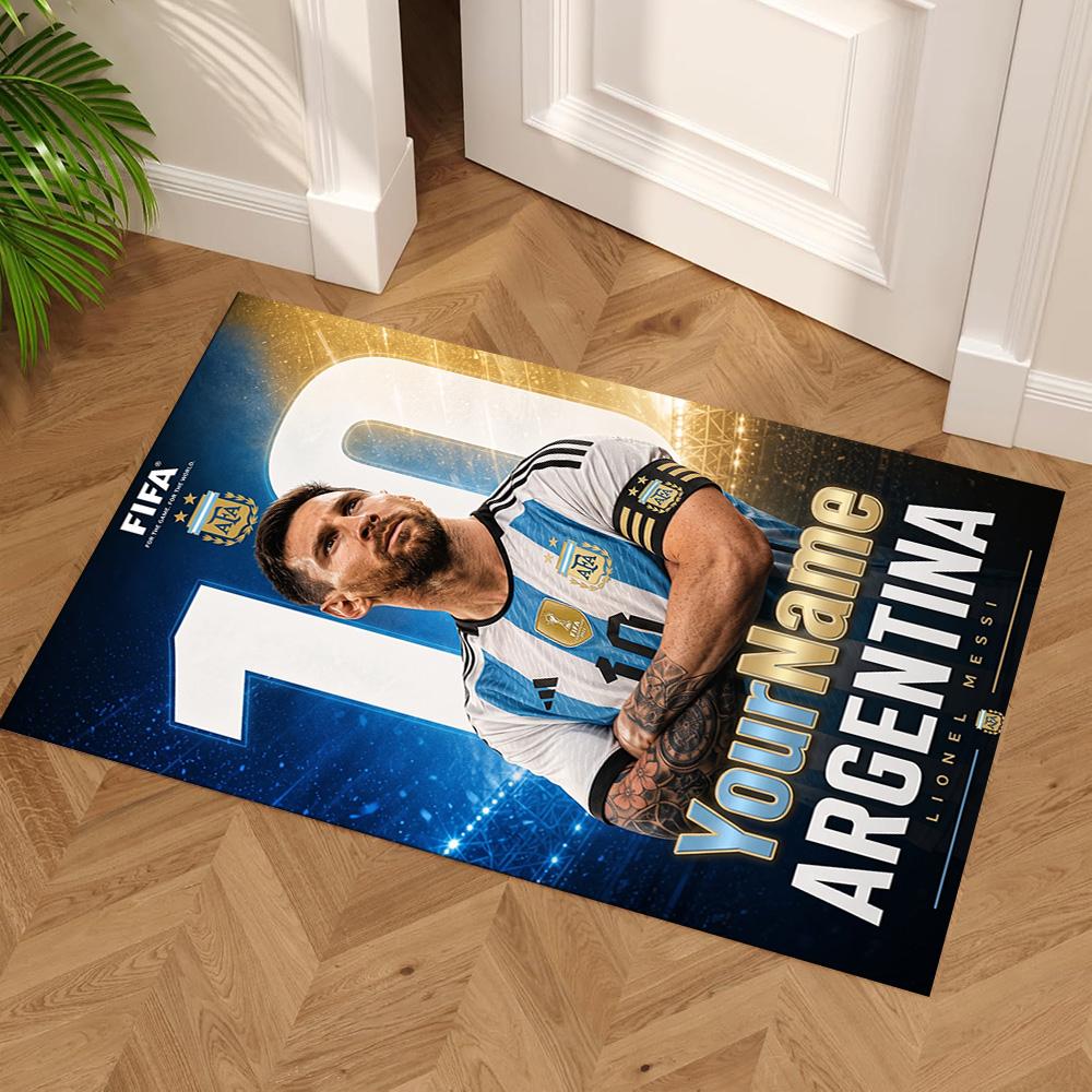 Messi Customizable Name Floor Mat Design for Hallway Bedrooms Outdoor Playrooms Antislip Carpet Office Home Decor Wedding Party Gift