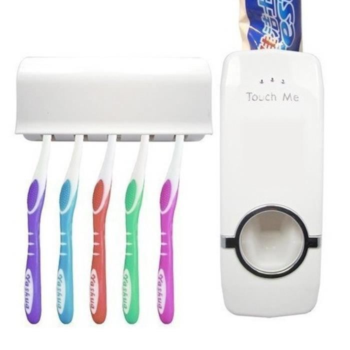 Home Automatic Toothpaste Dispenser + 5 Toothbrush Holder Set Wall Mount Holder-12031