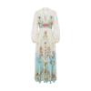2026 Spring/Summer Resort-Style V-Neck Puff Sleeve Lace-Panel Printed Long Maxi Dress