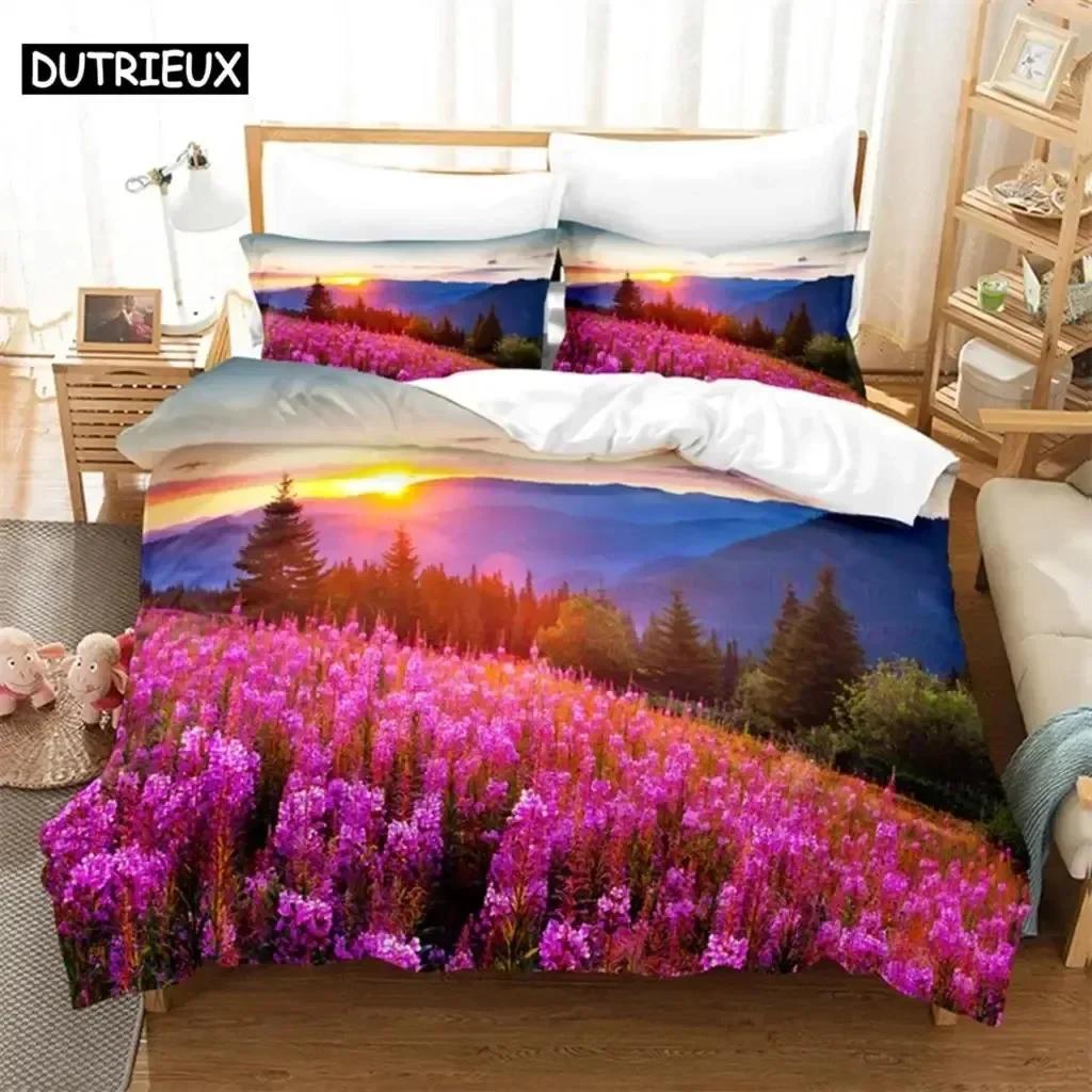 Luxury New 3D Print Purple Flower Comfortable Duvet Quilt Cover Pillowcase Bedding Set Children Bedroom Decoration Home Textile