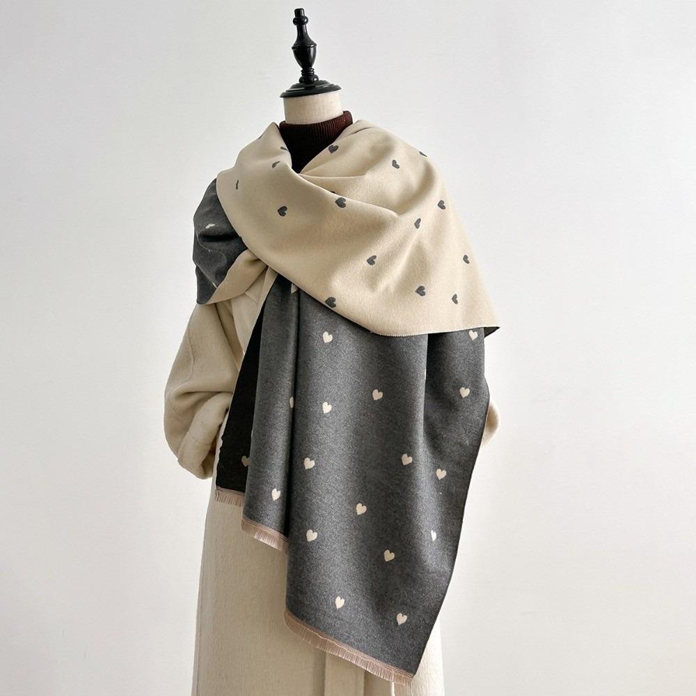 Vintage Style Double Sided Heart Pattern Scarf Elegant Wrap Scarf Romantic Warm Shawl Daily Wear