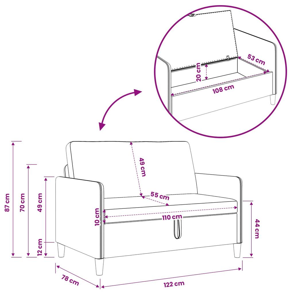 Storage Sofa In Black 122 X 78 X 87 Cm Polyester
